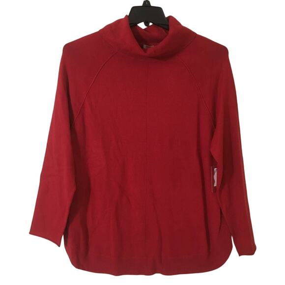 NWT Reba Large Red Turtleneck Sweater Ribbed Side Hem & Cowell Neck Side Slits - Picture 1 of 6
